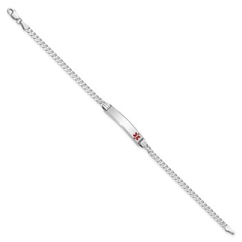 14K White Gold Medical Solid Chain/Solid Plate 26x5mm Off-Center Red Enamel Flat Curb Link 7 inch ID Bracelet — alternate view