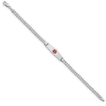 14K WG Medical Soft Diamond Shape Red Enamel Flat Curb Link ID Bracelet — alternate view