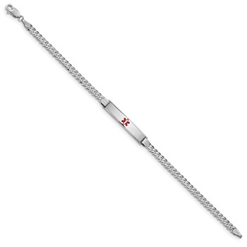 14K White Gold Medical Red Enamel Flat Curb Link ID Bracelet — alternate view