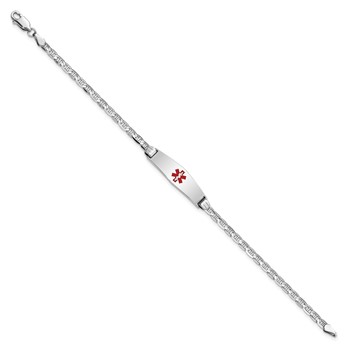14K White Gold Medical Solid Chain/Solid Plate 24x7mm Soft Diamond Shape Centered Red Enamel Anchor Link 8 inch ID Bracelet — alternate view