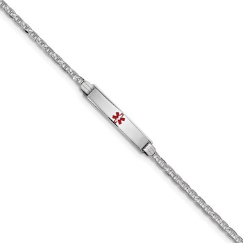 14K White Gold Medical Red Enamel Anchor Link ID Bracelet