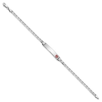 14K White Gold Medical Solid Chain/Solid Plate 26x5mm Off-Center Red Enamel Anchor Link 8 inch ID Bracelet — alternate view