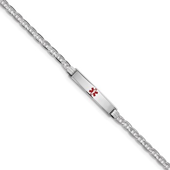 14K White Gold Medical Red Enamel Anchor Link ID Bracelet