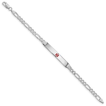 14K White Gold Medical Red Enamel Figaro Link ID Bracelet — alternate view