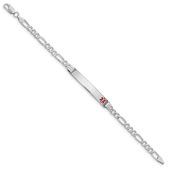 14K White Gold Medical Red Enamel Figaro Link ID Bracelet — alternate view