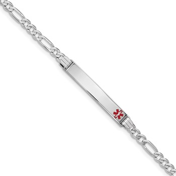 14K White Gold Medical Red Enamel Figaro Link ID Bracelet