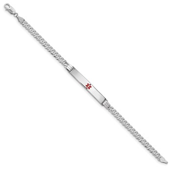 14K White Gold Medical Solid Chain/Solid Plate 37x6mm Centered Red Enamel Flat Curb Link 8 inch ID Bracelet — alternate view