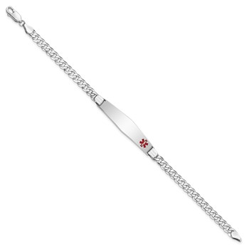 14K White Gold Medical Solid Chain/Solid Plate Soft Diamond Shape 37x9mm Off-Center Red Enamel Flat Curb Link 7 inch ID Bracelet — alternate view