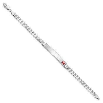 14K White Gold Medical Solid Chain/Solid Plate 37x6mm Off-Center Red Enamel Flat Curb Link 8 inch ID Bracelet — alternate view