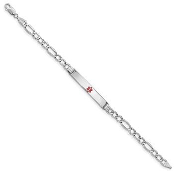 14K WG Semi-Solid Medical Polished Red Enamel Figaro ID Bracelet — alternate view