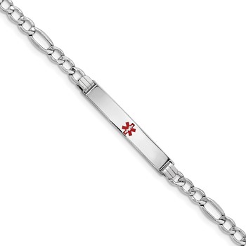 14K WG Semi-Solid Medical Polished Red Enamel Figaro ID Bracelet