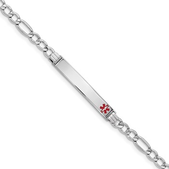 14K WG Semi-Solid Medical Polished Red Enamel Figaro ID Bracelet