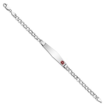 14K White Gold Medical Semi-Solid Chain/Solid Plate Soft Diamond Shape 37x9mm Off-Center Red Enamel Cuban Link 7 inch ID Bracelet — alternate view