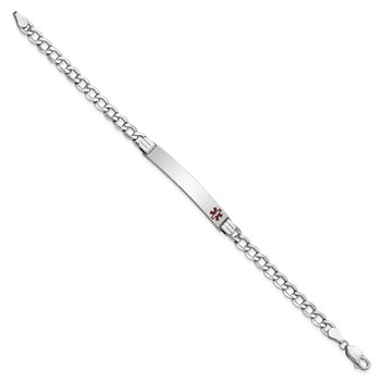 14K White Gold Medical Semi-solid Chain/Solid Plate 37x6mm Off-Center Red Enamel Curb Link 7 inch ID Bracelet — alternate view