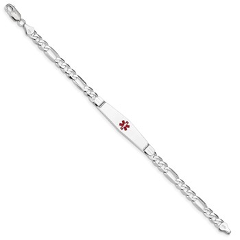 14K WG Medical Soft Diamond Shape Red Enamel Figaro Link ID Bracelet — alternate view