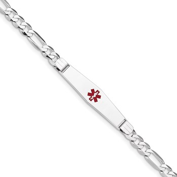 14K WG Medical Soft Diamond Shape Red Enamel Figaro Link ID Bracelet