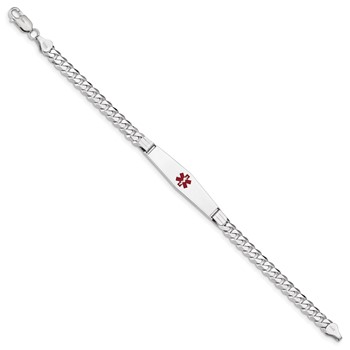 14K WG Medical Soft Diamond Shape Red Enamel Flat Curb Link ID Bracelet — alternate view