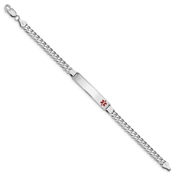 14K White Gold Medical Red Enamel Flat Curb Link ID Bracelet — alternate view