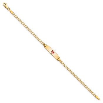 14k Medical Solid Chain/Solid Plate 20x5mm Soft Diamond Shape Centered Red Enamel Curb Link 6 inch Baby/Child ID Bracelet — alternate view