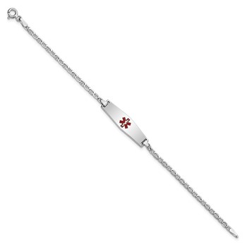 14k White Gold Medical Semi-Solid Chain/Solid Plate 25x7mm Soft Diamond Shape Centered Red Enamel Anchor Link 7 inch ID Bracelet — alternate view