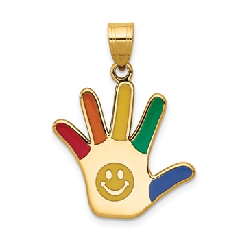 14k Enameled Autism with Smiley Face Handprint Pendant