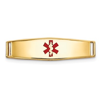 14k Polished 19x5mm Centered Red Epoxy Enameled Medical ID Soft Diamond Shape Plate # 813