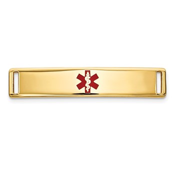 14k Polished 24x5mm Centered Red Epoxy Enameled Medical ID Plate # 816