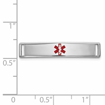 14k White Gold Polished 24x5mm Centered Red Epoxy Enameled Medical ID Plate # 816 — alternate view