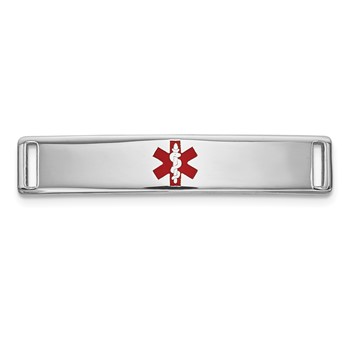 14k White Gold Polished 24x5mm Centered Red Epoxy Enameled Medical ID Plate # 816