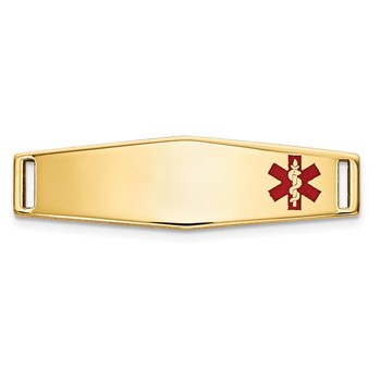 14k Polished 24x7mm Off-Center Red Epoxy Enameled Medical ID Soft Diamond Shape Plate # 816