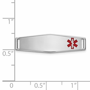 14k White Gold Polished 24x7mm Off-Center Red Epoxy Enameled Medical ID Soft Diamond Shape Plate # 816 — alternate view