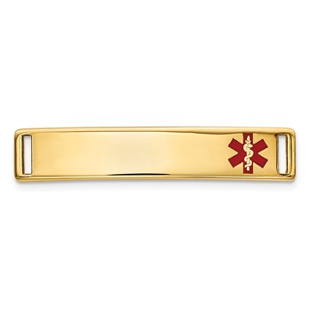 14k Polished 24x5mm Off-Center Red Epoxy Enameled Medical ID Plate # 816