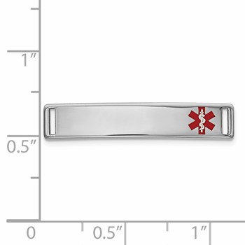 14k White Gold Polished 24x5mm Off-Center Red Epoxy Enameled Medical ID # 816 — alternate view