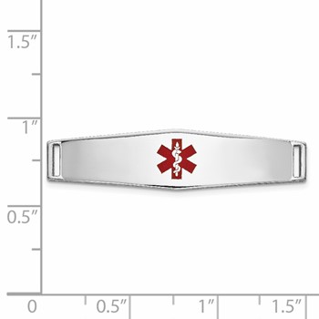14K White Gold 34x9mm Centered Red Epoxy Enameled Soft Diamond Shape Medical ID Plate # 817 — alternate view