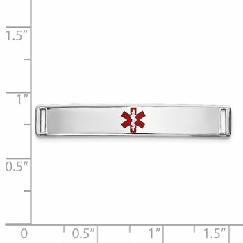 14K White Gold 35x6mm Centered Red Epoxy Enameled Medical ID Plate # 817 — alternate view