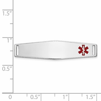 14K White Gold 34x9mm Off-Center Red Epoxy Enameled Soft Diamond Shape Medical ID Plate # 817 — alternate view