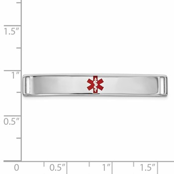 14K White Gold 35x6mm Centered Red Epoxy Enameled Medical ID Plate # 818 — alternate view