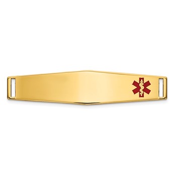14K 36x9mm Off-Center Red Epoxy Enameled Soft Diamond Shape Medical ID Plate # 818