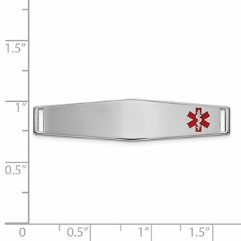 14K White Gold 36x9mm Off-Center Red Epoxy Enameled Soft Diamond Shape Medical ID Plate # 818 — alternate view