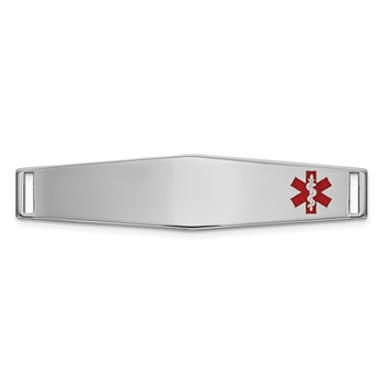 14K White Gold 36x9mm Off-Center Red Epoxy Enameled Soft Diamond Shape Medical ID Plate # 818