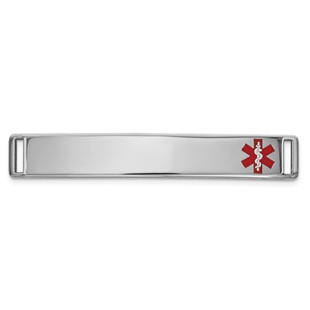 14K White Gold 36x6mm Off-Center Red Epoxy Enameled Medical ID Plate # 818