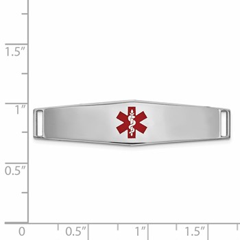 14K White Gold 38x10mm Centered Red Epoxy Enameled Soft Diamond Shape Medical ID Plate # 819 — alternate view