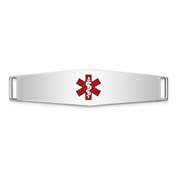 14K White Gold 38x10mm Centered Red Epoxy Enameled Soft Diamond Shape Medical ID Plate # 819