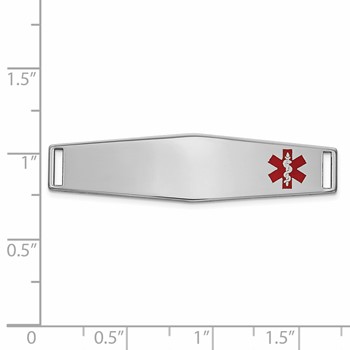 14K White Gold 38x10mm Off-Center Red Epoxy Enameled Soft Diamond Shape Medical ID Plate # 819 — alternate view