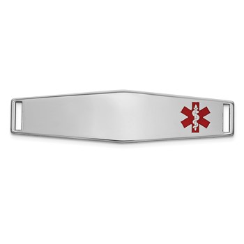 14K White Gold 38x10mm Off-Center Red Epoxy Enameled Soft Diamond Shape Medical ID Plate # 819