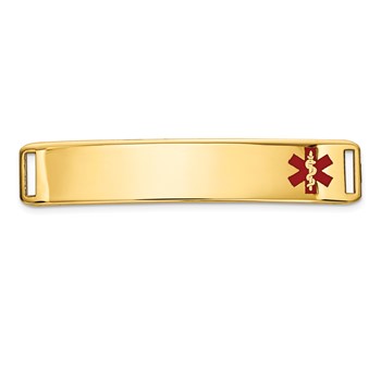 14K 38x8mm Off-Center Red Epoxy Enameled Medical ID Plate # 819