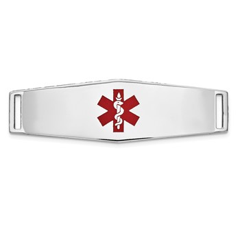 14K White Gold 39x13mm Centered Red Epoxy Enameled Soft Diamond Shape Medical ID Plate # 820