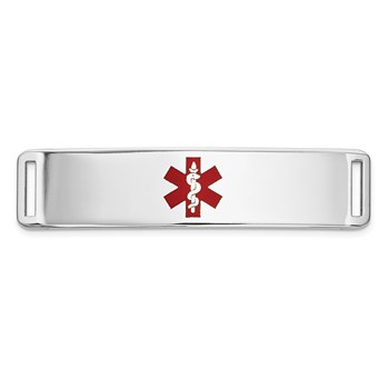 14K White Gold 39x10mm Centered Red Epoxy Enameled Medical ID Plate # 820