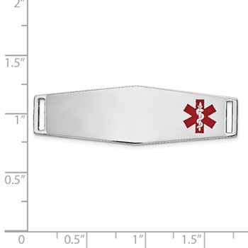 14K White Gold 39x13mm Off-Center Red Epoxy Enameled Soft Diamond Shape Medical ID Plate # 820 — alternate view