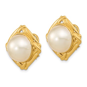 14k 13-14mm White Mabe Saltwater Cultured Pearl Omega Back Earrings — alternate view